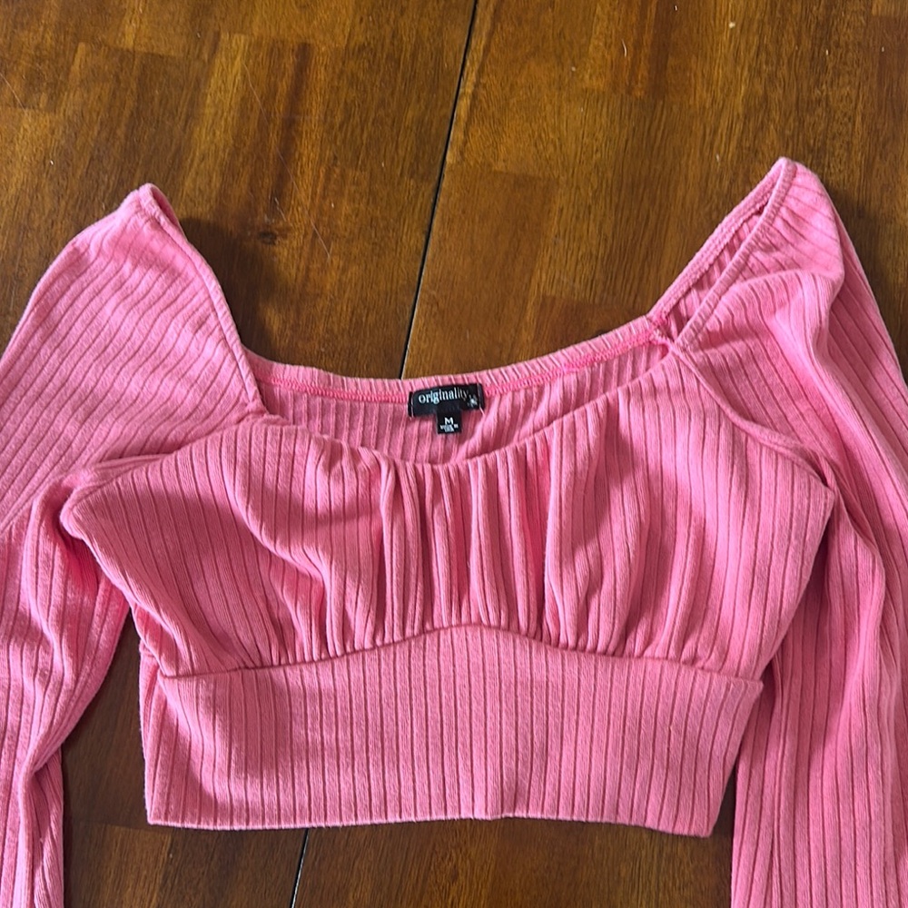 Urban Outfitters Pink Long Sleeve Crop Blouse